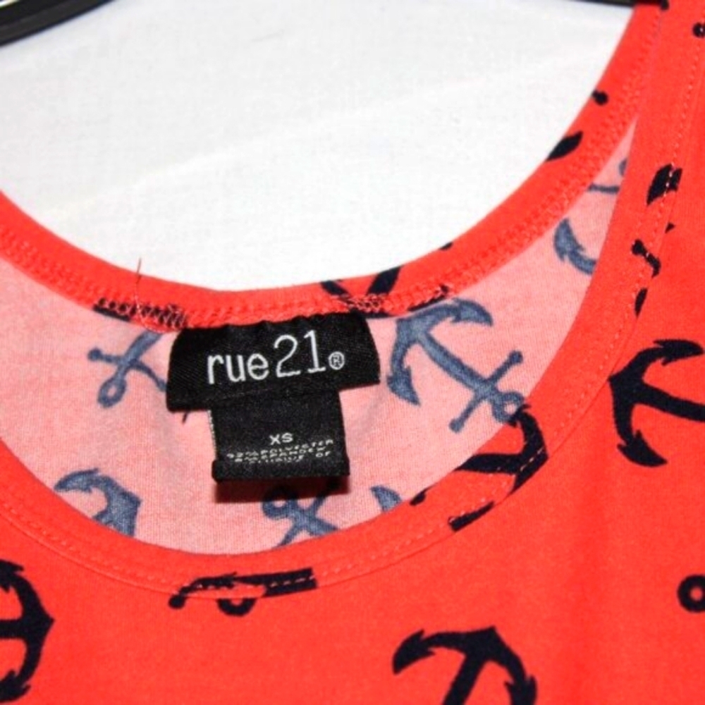 Rue 21 Women's Nautical Anchor Print Tank Top XS – Coral & Black, Stretch Knit - Picture 6 of 7